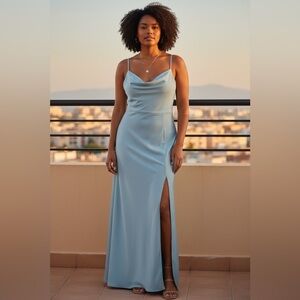 Ash Cowl Neck Bridesmaid Dress with Slit‎ in Twilight